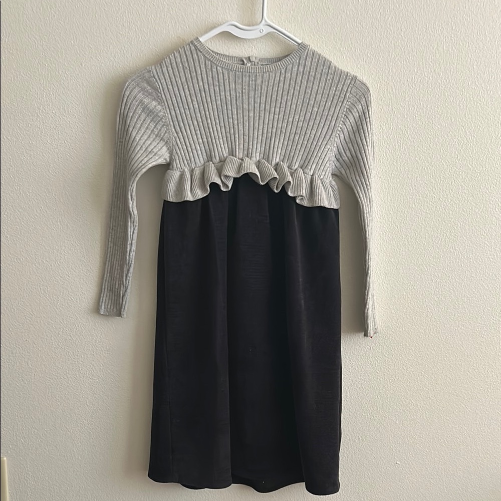 Hadas Kidichic Two Toned Long Sleeve Ribbed Knit Velour Long Dress